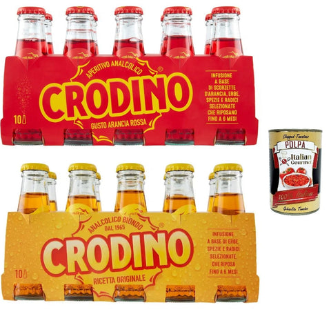 San Pellegrino Crodino Testpaket, biondo und arancia rossa, Crodino 20x100 ml Aperitif bitter, Italienischer nicht -alkoholischer Aperitif bereit zu trinken