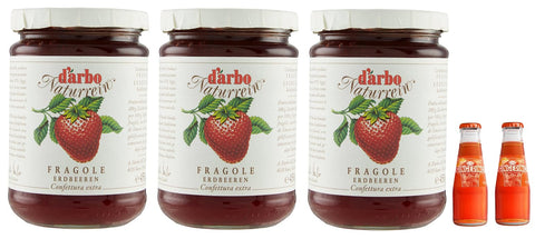 Sanpellegrino 3x Darbo Marmelade natürliche Erdbeeren, Erdbeermarmelade, Glas 450 g + 2x Recoaro italienischer Aperitivo 10 cl gratis Original Konfitüre