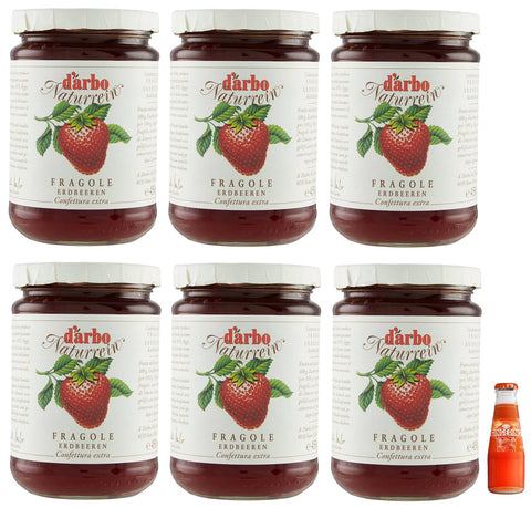 Sanpellegrino Darbo Marmelade natürliche Erdbeeren, Erdbeermarmelade, Glas 450 g + 2 x Recoaro italienischer Aperitif, gratis 6x 10 cl Original italienisch