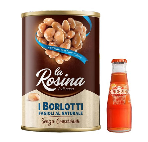 Sanpellegrino Konserven & Eingelegtes 12 x La Rosina Bohnen Borlotti natürlich, Hülsenfrüchte in Dosen 400 g + 1 x Recoaro italienischer Aperitivo 10 cl gratis 8008720003136