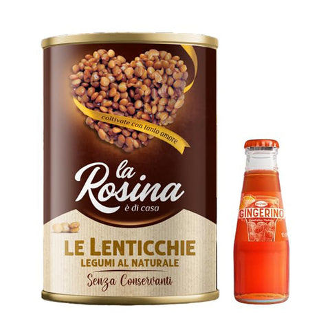 Sanpellegrino 12x La Rosina Linsen mit Natur, Hülsenfrüchte in Dosen 400 g + 1x Recoaro italienischer Aperitivo 10 cl kostenlos Original