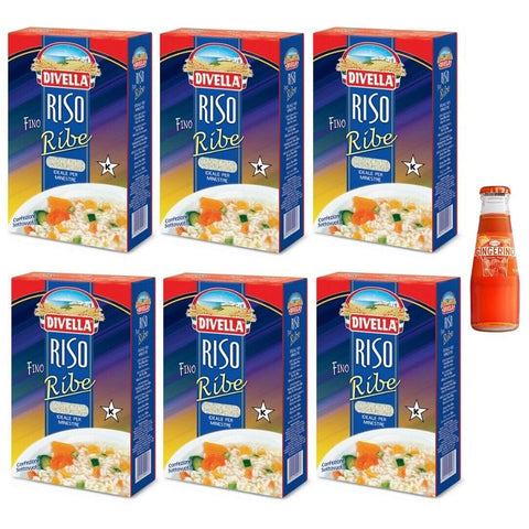 Sanpellegrino Divella Reis Ribe, Reis bis in Bohnen, ideal für Suppen und Suppen, Vakuumverpackung 1 kg + 1 x Recoaro Aperitivo Italiano Ingwer gratis 6x 10 cl Original italienisch