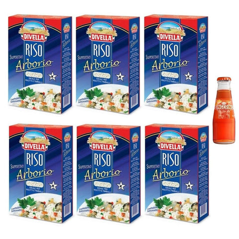Sanpellegrino Reis Sanpellegrino 6 Divella Reis Arborio, superfeiner Reis in Bohnen, ideal für Risotto und Timballallen, Vakuumverpackung 1 kg Original italienisch inkl. 1 x Recoaro Aperitivo Italiano Ingwer 10 cl gratis 8008720003136