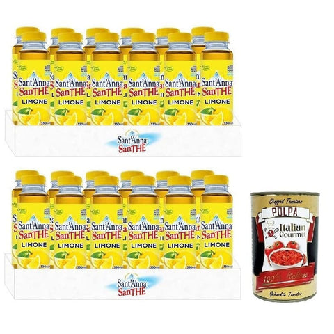 Sant'anna Eistee Sant'anna Santhè al Limone,Eistee mit Zitrone,Erfrischendes Erfrischungsgetränk,Glutenfrei,330ml Einweg-PET-Flasche 24x Original italienisch inkl. vItalian Gourmet Polpa di Pomodoro 400g Dose 8020141100973