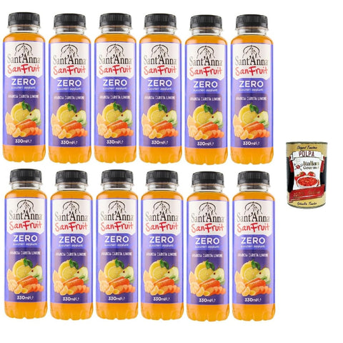 Sant'anna Fruchtsäfte Sant'anna SanFruit Arancia Carota Limone, 12x 330 ml, Ohne Zucker Getränk basierend auf fruchtfreien Fruchtsäften mit Süßungsmitteln, Orange, Karotte, Zitrone Geschmack Original italienisch inkl. Italian Gourmet Polpa 400g 8032804040014