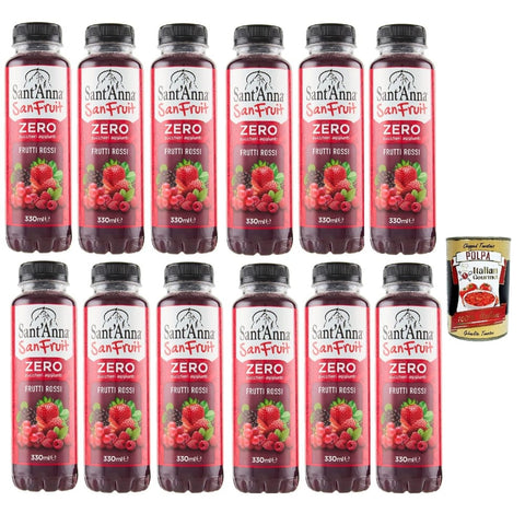 Sant'anna Fruchtsäfte Sant'anna SanFruit Frutti Rossi, 12x 330 ml, Ohne Zucker Getränk basierend auf fruchtfreien Fruchtsäften mit Süßungsmitteln, rotem Früchte Geschmack Original italienisch inkl. Italian Gourmet Polpa 400g 8032804040014