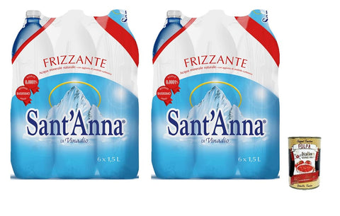 Sant'anna Kohlensäurehaltiges Wasser 12x Sant'Anna di Vinadio Acqua Frizzante Oligominerale,Oligomineral Sprudelwasser Einweg-PET-Flasche 1,5Lt + Italian Gourmet Polpa di Pomodoro 400g Dose 80582533