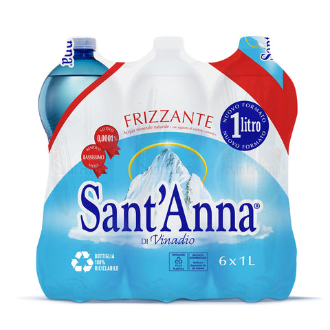 Sant'Anna Wasserflaschen mit Sprudelwasser 1 0 Liter mineralisches Mineralwasser minimal mineralisiert Flaschen aus Kunststoff italienisch Original