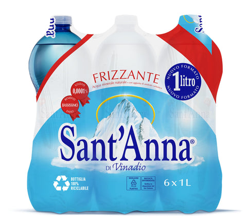 Sant'Anna Wasserflaschen mit Sprudelwasser 1 0 Liter mineralisches Mineralwasser minimal mineralisiert Flaschen aus Kunststoff italienisch Original
