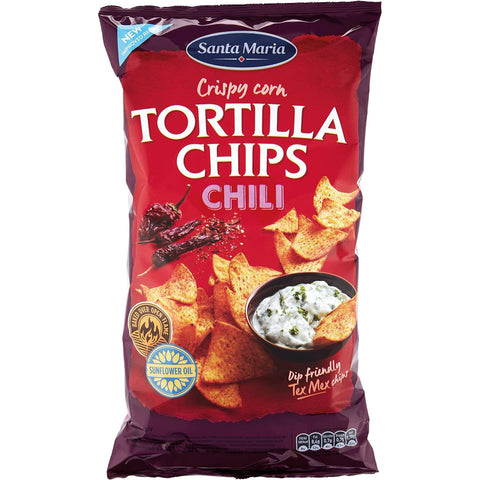 Santa Maria Chili Tortilla Chips knusprige und dünne Maisblätter in Spalten geschnitten und frittiert ideal als Snack 15x 185 g italienisch Original