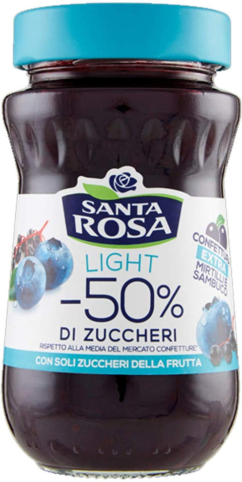 Santa Rosa Light Heidelbeeren & Holunder Marmelade Konfitüre -50% Zucker 260 g 12x italienisch Original