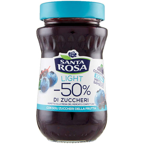 Santa Rosa Light Heidelbeeren & Holunder Marmelade Konfitüre -50% Zucker 260 g 12x italienisch Original