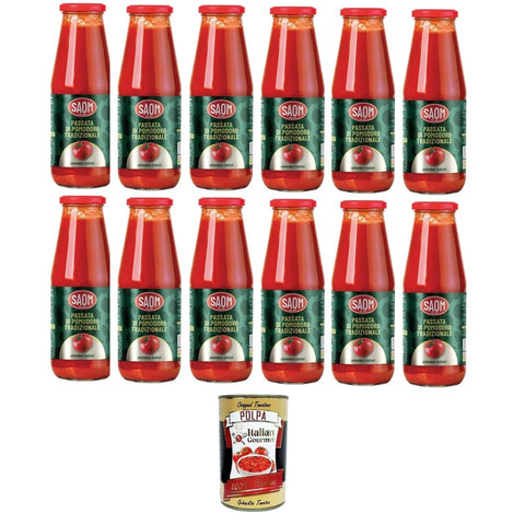 Saom Tomatenmark Saom Passata di Pomodoro Tradizionale Classica 680gr in Vetro Traditional Classic Tomatenpüree 680gr im Glas 12x680gr Original italienisch inkl. Italian Gourmet Polpa 400g 8032835019775
