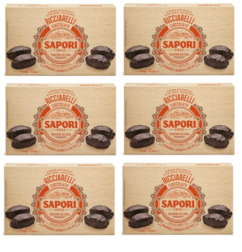 Sapori Kategorien 6x Sapori Ricciarelli al Cioccolato Mandelpaste Umhüllt von Dunkler Schokolade 154g Dunkle Schokolade 72% 8002590059576