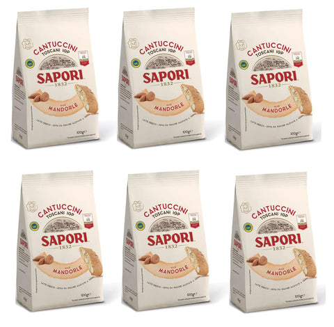 Sapori Kekse 6x Sapori Cantuccini Toscani IGP Alle Mandorle Mandelkekse Kekse Biscuits Italienische Tradition Italienische Spezialitäten Beutel mit 100g 8000895010780