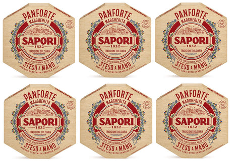 Sapori Kekse 6x Sapori Panforte Margherita Steso a Mano Weihnachtskuchen mit Ganzen Süßen Mandeln, Orangenschale, Melone und Kandierter Zitrone Bäckerei-Süßwaren-Produkt 320g Packung 8002590068141