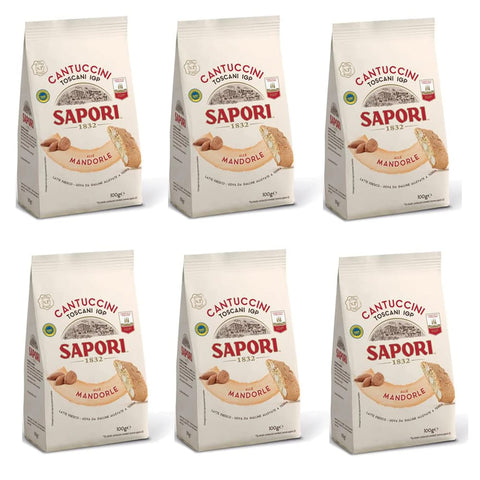 Sapori Kekse Sapori Cantuccini Toscani IGP Alle Mandorle Mandelkekse Kekse Italienische Tradition Italienische Spezialitäten Beutel mit 100 g 6x italienisch Original 8000895010780