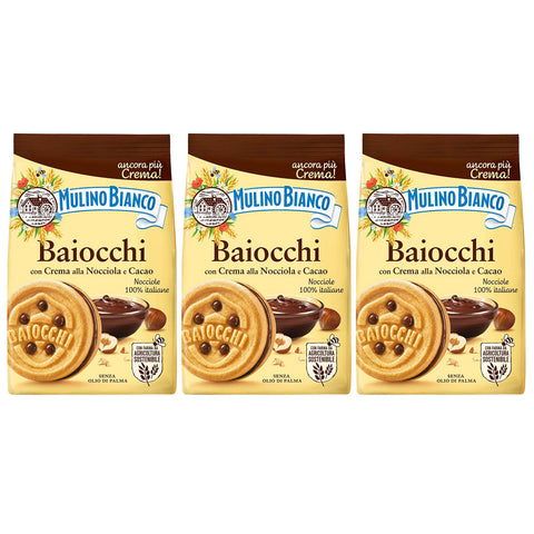 Mulino Bianco Baiocchi - Mürbeteiggebäck mit Haselnusscreme und Kakao 260g (Kakao, x3) Original italienisch