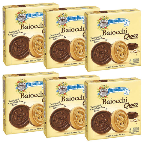 Mulino Bianco Baiocchi Choco Italienische Kekse mit Schokoladenfüllung x 6 Pakete 1x144g Original italienisch