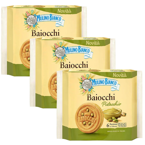 Mulino Bianco Baiocchi Pistacchio - Kekse mit Pistazienfüllung 168g x 3 Pakete Original italienisch