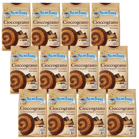 Mulino Bianco Cioccograno Italienisches Mürbegebäck aus Vollkornmehl und dunkler Schokolade 330 g x 12 pakete (Cioccograno, x12) italienisch Original