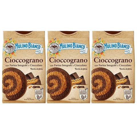 Mulino Bianco Cioccograno Italienisches Mürbegebäck aus Vollkornmehl und dunkler Schokolade 330g x 3 pakete (Cioccograno, x3) Original italienisch