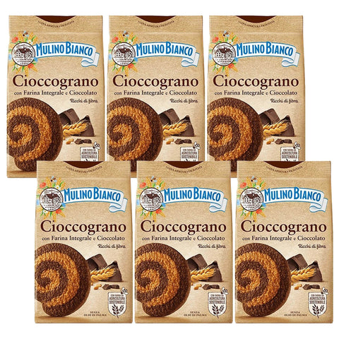 Mulino Bianco Cioccograno Italienisches Mürbegebäck aus Vollkornmehl und dunkler Schokolade 330 g x 6 pakete (Cioccograno, x6) italienisch Original