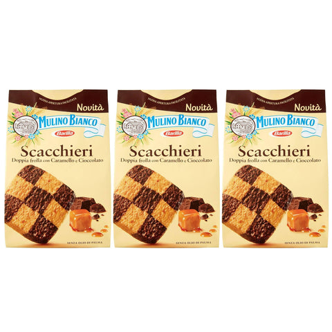 Mulino Bianco Scacchieri - Italienische Schokoladen- und Karamellkekse 300g x 3 pakete (Scacchieri, x3) Original italienisch