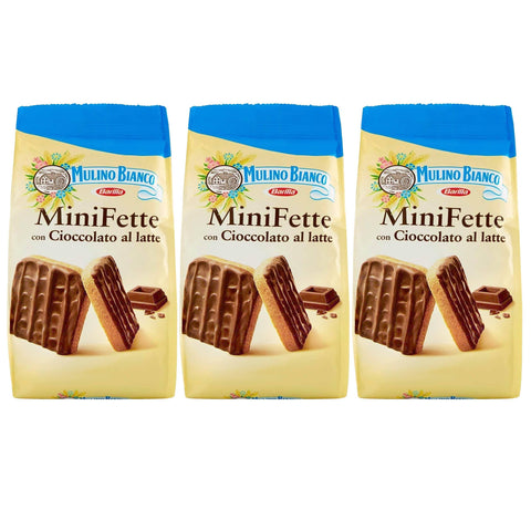 Mulino Bianco Mini Fette - Italienische Mini - Kekse mit Überzug aus Milchschokolade (x3) 110g Original italienisch