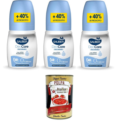 Sauber Deo Sauber DeoCare Pelli Sensibili Roll-on DeoCare Sensitive Skin Roll-on 3 x 70 ml Original italienisch inkl. Italian Gourmet Polpa 400g 8032804040014