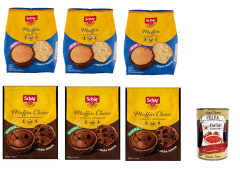 Schar Abgepackte Gebäckstücke Testpaket SCHAR Muffins Gluten Free Cakes kuchen Glutenfrei 6x 225 G + Italian Gourmet Polpa 400g 8008698041222
