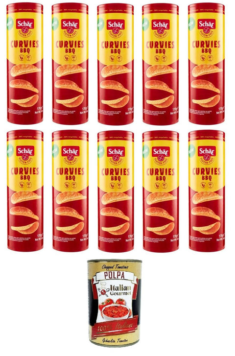 Schar Backchips Schär Curvies BBQ Gluten Free Knusprige glutenfreie herzhafte Waffeln mit Kartoffeln mit Barbecue-Geschmack,10x 170 g+ Italian Gourmet polpa 400g 8008698031032