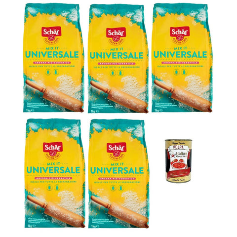 Schar Backmischungen Schar Mix It Universal Miscela Di Farine Senza Glutine, Gluten -freie Mehl mischung, gluten free flour, 5 kg Original italienisch inkl. Italian Gourmet Polpa 400g 8032804040014