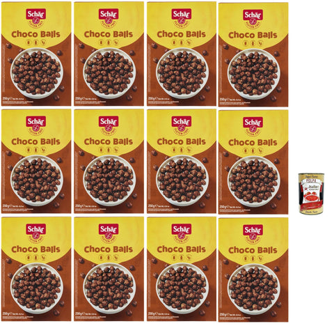Schar Choco Balls Croccanti Cereali al Cacao Senza Glutine e Lattosio (Gluten and Lactose Free) Knuspriger Kakaokakao 12x 250g italienisch Original