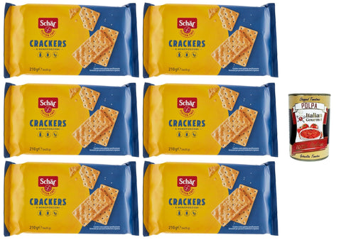 Schar Chips Schär Crackers senza Glutine, Glutenfreie Cracker. Speziell für Menschen mit Glutenunverträglichkeit entwickelt, 6x 210g + Italian Gourmet polpa 400g 8008698003503