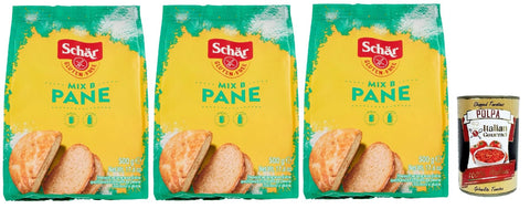 Schar Chips Schär Mix Pane - Mix B Preparato per Pane e Impasti Lievitati senza Glutine, Mischen Sie für Brot, bereit zum gekochten, glutenfreien Teig, 3x 500g + Italian Gourmet polpa 400g 8008698023884