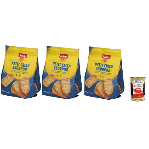 Schar Chips Schar Schär Crostini senza Glutine, Glutenfreie Croutons, Speziell für Menschen mit Glutenunverträglichkeit entwickelt, 3x 150g Original italienisch inkl. Italian Gourmet Polpa 400g 8032804040014