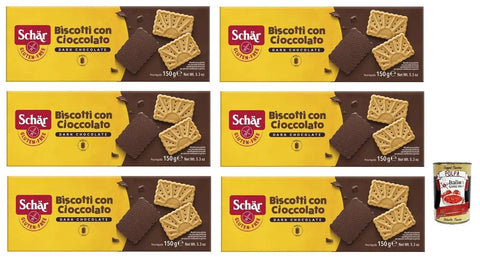 Schar Dr. Schär Biscotti Senza Glutine con Cioccolato Fondente Glutenfreie Kekse mit dunkler Schokolade Süße 150 g 6x italienisch Original + gratis Polpa di