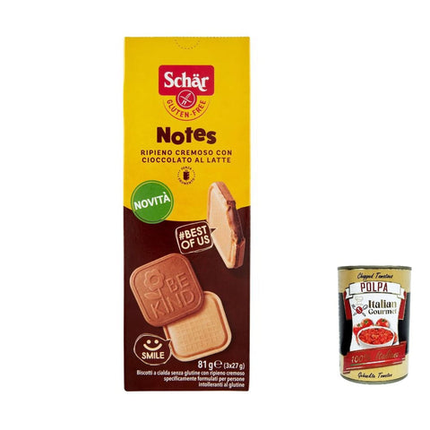 Schar Knabberartikel Schar SCHÄR Notes Glutenfreier Kekse mit cremige Füllung mit Milchschokolade Itlaian gourmet polpa 3x 81g + 400g italienisch Original 8008698040966