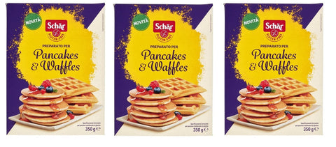 Schar Schär Gluten Free Preparato per Pancakes & Waffles Vorbereitet Zubereitet für Glutenfreie Pfannkuchen und Waffeln 3x 350g italienisch Original