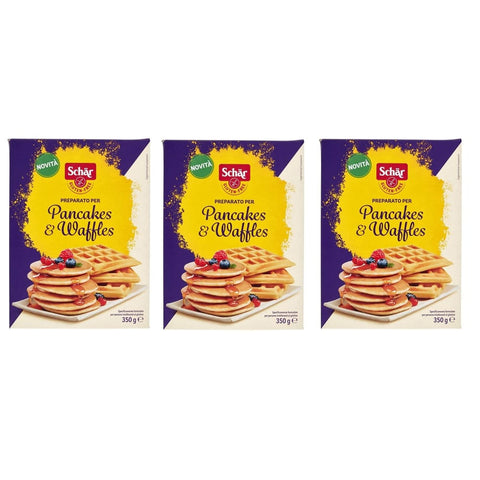 Schar Koch- & Backzutaten Schar Schär Gluten Free Preparato per Pancakes & Waffles Vorbereitet Zubereitet für Glutenfreie Pfannkuchen und Waffeln 3x 350g italienisch Original 8008698037652