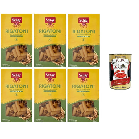 Schar Kurze Pasta Schar SCHÄR Senza Glutine Rigatoni Glutenfrei Pasta mit 20% Hirse, gluten free pasta, 6x 500g Original italienisch inkl. Italian Gourmet Polpa 400g 8032804040014