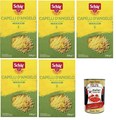 Schar Pasta Capelli d'Angelo Glutenfreie Kurznudeln mit ca. 20% Hirse 5x 250g italienisch Original