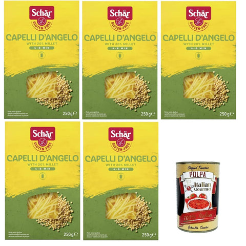 Schar Längliche Pasta Schar Pasta Capelli d'Angelo Glutenfreie Kurznudeln mit ca. 20% Hirse 5x 250g italienisch Original 8008698004067