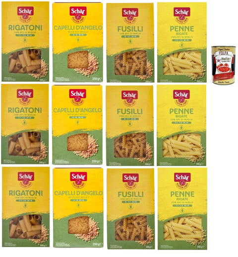 Schar Nudeln & Pasta SCHÄR Senza Glutine Testpaket Glutenfrei Pasta mit 20% Hirse, gluten free pasta, 12x 500g + Italian Gourmet polpa 400g 8008698005941