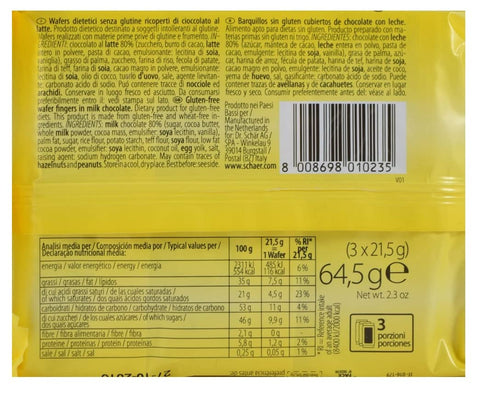 Schar Schär Twin Bar Glutenfreie Waffeln mit Milchschokoladenüberzug ( 3 x 21,5g + 64,5g italienisch Original