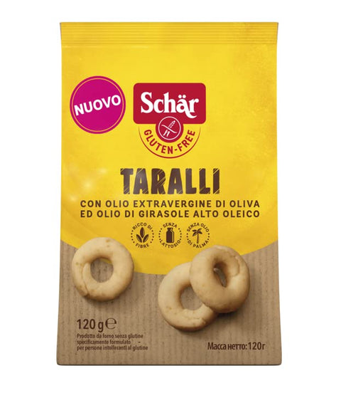 Schar Salzgebäck Schär Gluten Free Taralli mit Nativem Olivenöl Extra und Sonnenblumenöl Salziger Snack Glutenfrei 120g Beutel Perfekter Aperitif-Snack 8008698036358
