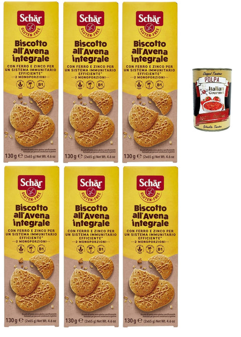 Schar Snack Kuchen & Backwaren Schär, Biscotto all'Avena Ricco di Fibre integrale, Haferkekse reich an Vollkornfasern, , Quelle für Vitamin B1 und Eisen, glutenfrei und palmölfrei, 6x 130g + Italian Gourmet polpa 400g 8008698016756