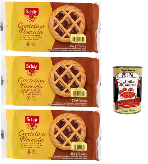 Schar Snack Kuchen & Backwaren Schär Crostatine alla nocciola senza glutine e senza frumento, Glutenfreie und weizenfreie Haselnusstörtchen kuchen, gluten free snack 3x 152 + Italian Gourmet polpa 300g 8008698024799