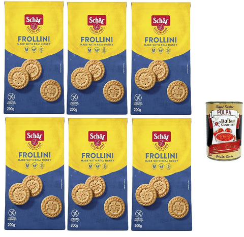 Schar Snack Kuchen & Backwaren Schar Frollini Gluten-Free Shortbread Cookies, Glutenfreie Shortbread-Kekse – gentechnikfrei, laktosefrei, ohne Konservierungsstoffe, 6x 200g + Italian Gourmet polpa 400g 0